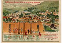 Établissement thermal de Salins-les-Bains (Jura) : carte publicitaire (1er quart du XXe siècle).