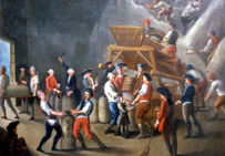 Le grenier à sel, Anonyme, XVIIIe siècle, Huile sur toile. Les greniers à sel étaient des lieux de stockage et de vente du sel aux contribuables.
