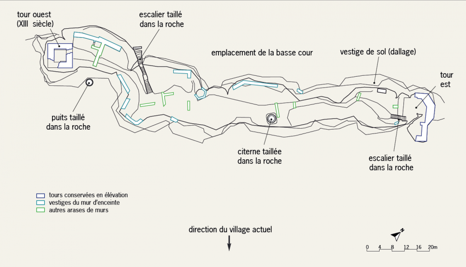 Plan général du château et des interventions archéologiques de l'Inrap