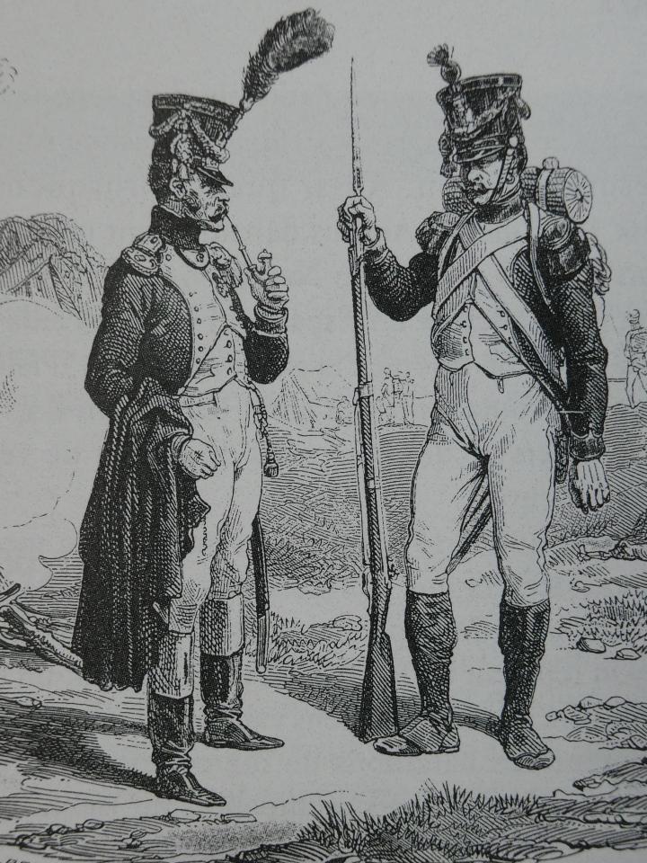 Garde impériale, grenadier d’infanterie et voltigeur d’infanterie en 1809 (grande tenue). Garde impériale, grenadier d’infanterie et voltigeur d’infanterie en 1809 (grande tenue).