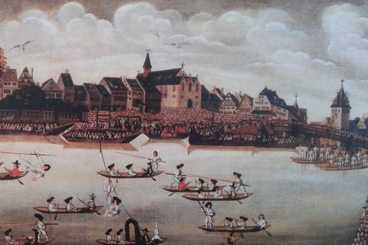 Vue de l’église en 1666, avec les trois pignons en façade - Huile sur toile de Leonhard Baldner (XVIIe s.)