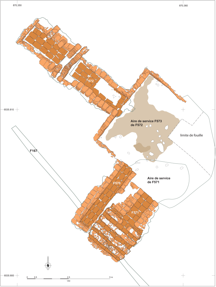 Plan des fours de tuiliers dans le secteur 1 ; plan à l’échelle 1/50