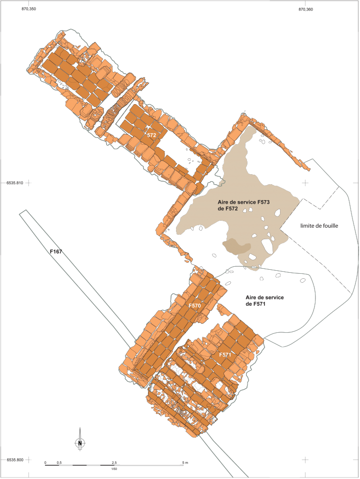 Plan des fours de tuiliers dans le secteur 1 ; plan à l’échelle 1/50