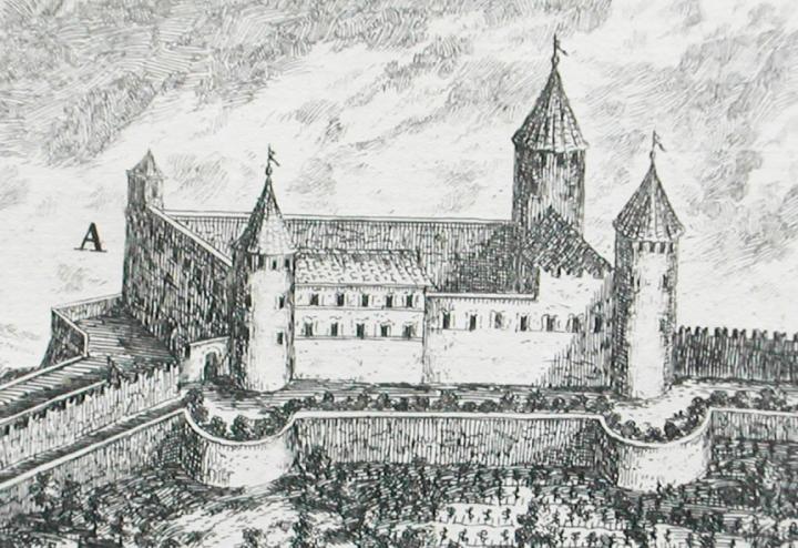  Dépôt du Conseil Départemental de la Haute-Savoie, Bibliothèque du Grand Séminaire, Annecy). La tour sud-ouest (en bas, à gauche) et l’échauguette n’existent plus aujourd’hui.