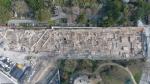  Photo zénithale de l'ensemble de la fouille en cours au quartier Sernam/Boulingrin mise au jour à Reims (Marne), en 2023.  Un site monumental antique des IIe-IIIe siècles y a été découvert. 