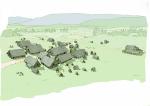 Évocation du village mérovingien mis au jour à Pontarlier, à partir du plan de la fouille