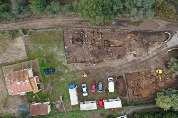 Orthophotographie de l'ensemble des emprises de fouilles et des recherches archéologiques menées par l'Inrap sur le site de Prunelli-Chiarata. 