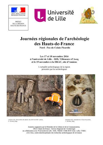 Affiche Journées régionales de l'archéologie en Hauts de France 2016 Affiche Journées régionales de l'archéologie en Hauts de France 2016