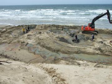 Soulac-sur-Mer, Plage de l’Amélie, fouilles de fosses néolithique et antique. 