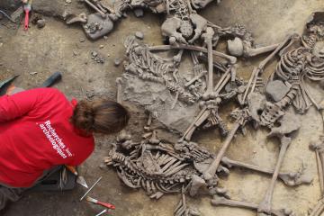 Les équipes de l'Inrap ont fouillé manuellement la structure pendant plusieurs semaines  © Philippe Lefranc, Inrap 