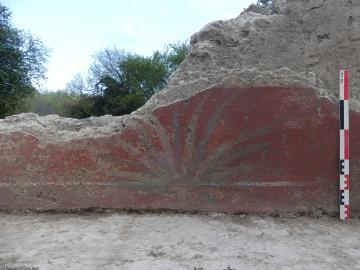 Décor orné d’un parterre de planteprovenant de vestiges antiques balnéaires, découverts à Yenne (Savoie) en 2023.