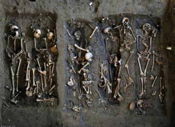 Groupe de sépultures à inhumation dans la galerie des enfeus du couvent des Jacobins, XVe-XVIIe s., Rennes (Ille-et-Vilaine), 2012.&nbsp;