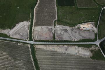 Vue générale prise par drone de la surface décapée en 2013.   Aubrespin, Saint-Gervasy (Gard), 2013.    © Drone Concept, Inrap.