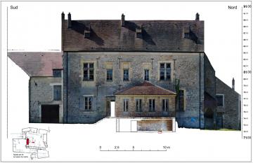 Photogrammétrie de la façade est (sur cour) du manoir transformé en maison de maître dans la ferme du Coulevrain à Savigny-le-Temple, Seine-et-Marne