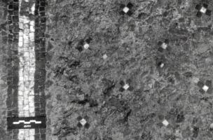 Détail du sol en mortier de tuileau et mosaïque, début du Ier siècle ap. J.-C. 