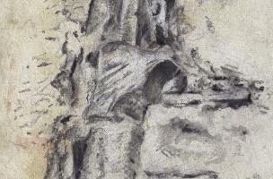 Illustration d’une partie de la baie médiévale ouverte dans le mur oriental d'une maison médiévale faisant l'objet d'une étude de bâti à Lodève (Hérault), en 2023.