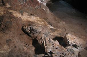 Afin de connaître l’âge du fossile, il importe tout d’abord de bien comprendre la stratigraphie du site, c'est-à-dire la relation entre les couches de sédiments et le squelette de Little Foot.On distingue ici les niveaux de brèches (de couleur foncée) et 