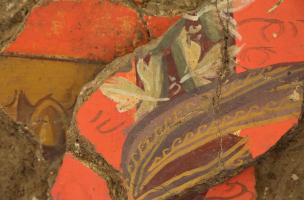 La Verrerie (Arles) - Fragment d’enduit peint figurant une guirlande de feuilles
