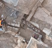 Vue aérienne d'un quartier de l'antique Nemausus mis au jour à Nîmes (Gard), en 2023.  