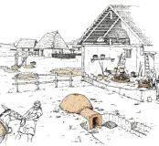 Évocation du village de potiers de Sevrey (Saône-et-Loire) à l'époque médiévale. 