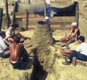 Reconstitution expérimentale de bas fourneaux protohistoriques organisée en juillet 1987 à la suite de la découverte de nombreux bas fourneaux sur l'emprise de l'autoroute A28 dans le secteur du Mans&nbsp;en 1996-1997.&nbsp;&nbsp;  La mise en chauffe du b
