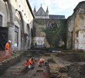 Fouille dans l'ancien collatéral de l'église du couvent des Jacobins, resté à ciel ouvert depuis l'incendie de 1821, Rennes (Ille-et-Vilaine), 2013.