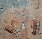 Vue aérienne de sépultures de la nécropole de Sant'Appianu. 