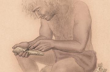 Dessin d'un homme et d'un silex