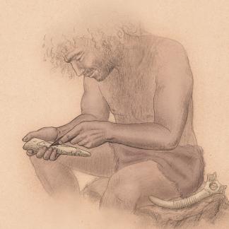 Dessin d'un homme et d'un silex
