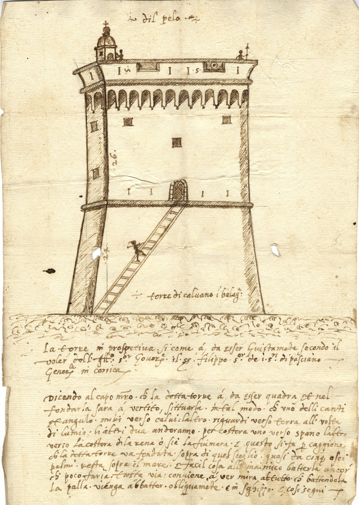 Plan côté de la tour de Caldanu.