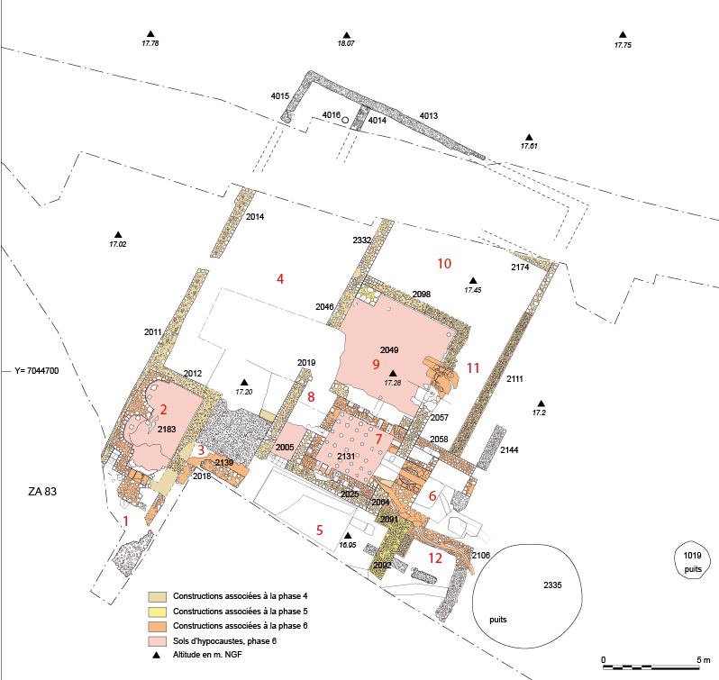  Plan du second bâtiment avec le phasage des maçonneries (période 3, phases 4 à 6) 