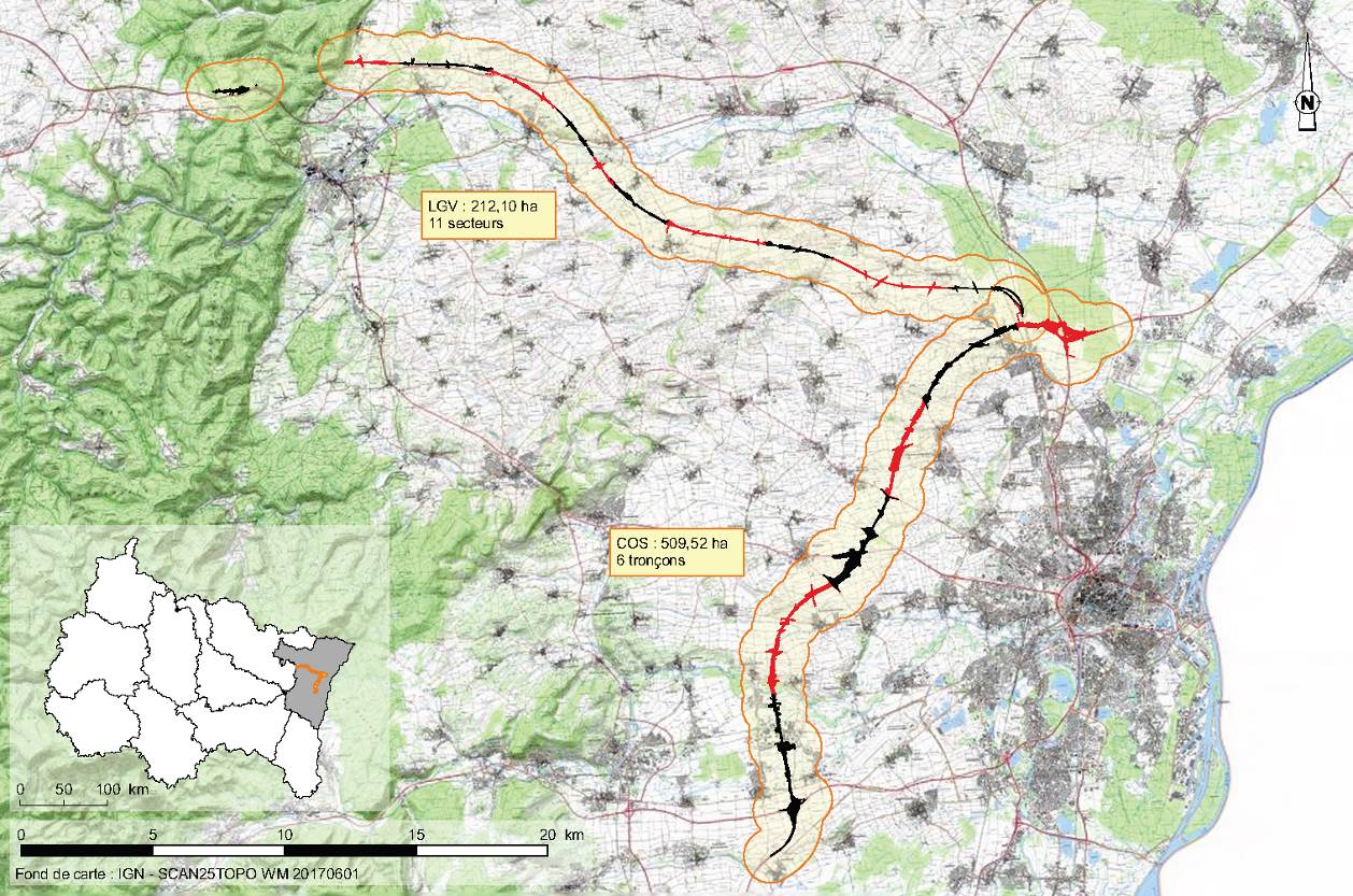 Tracés de la LGV Est européenne et du contournement Ouest de Strasbourg